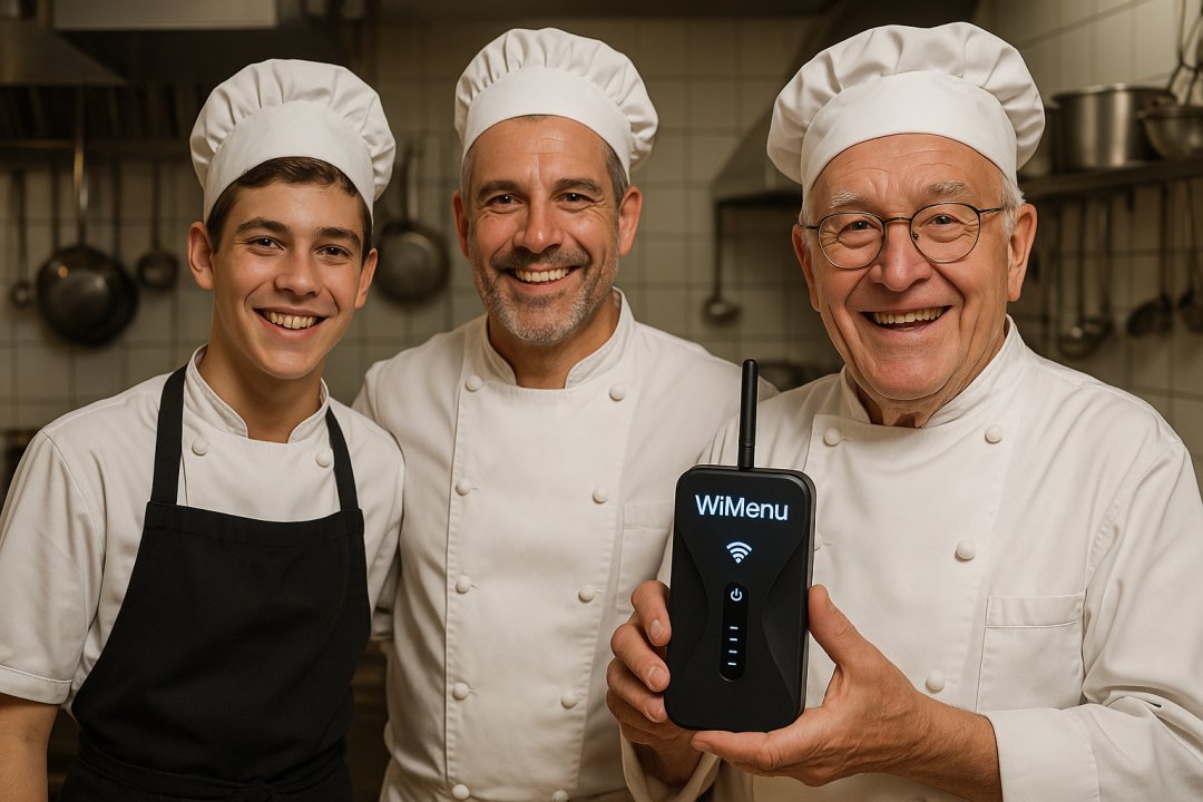Dispositivo WiMenu mostrando carta digital en un restaurante